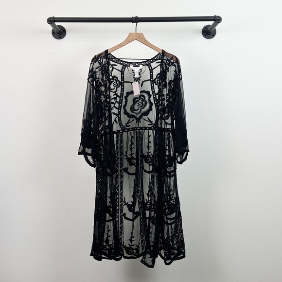 NWT LC Lauren Conrad Lace Sheer Lace Duster Kimono Black - Picture 4 of 6